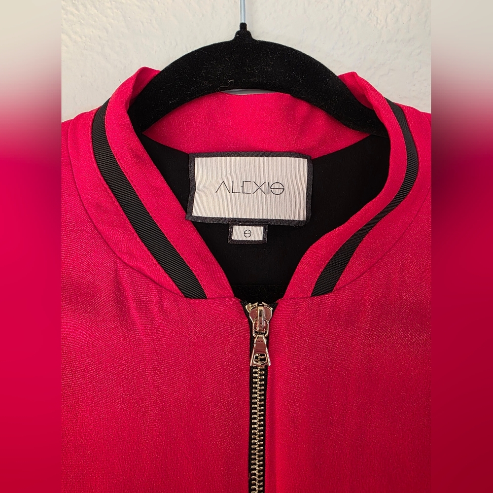 Alexis “Bentley” Red Bomber Jacket – Designer Zip-Up Varsity Style - Picture 2 of 9